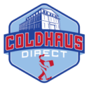 Coldhaus Direct logo featuring a delivery person and warehouse in blue and red.